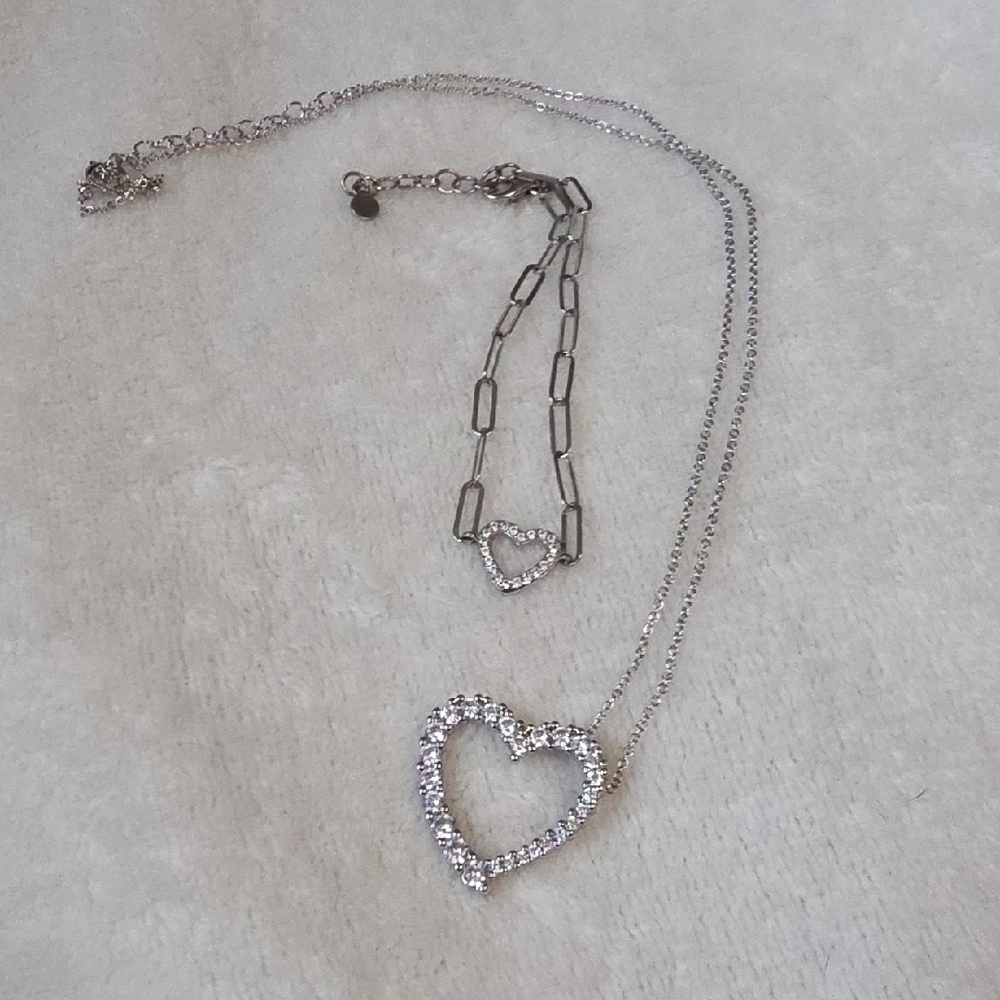Silver Heart Anklet & Necklace